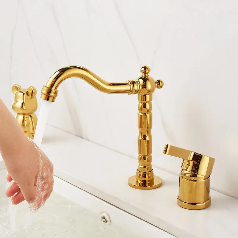 Description Picture 2 of itemBasin faucet Bathroom two holes Widespread Dark Gold bathroom faucet sink tap 360 rotating widespread Black basin Tap