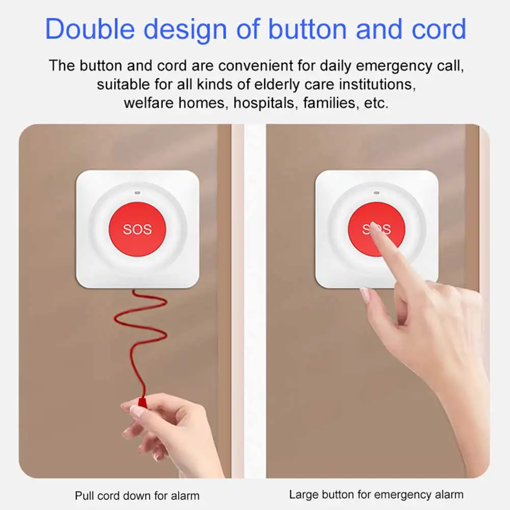 Medical Alert Button Emergency Alarm Button TUYA WiFi/Zigbee SOS Emergency Call Button Wireless Home Alarm Smart Home One-key Alarm for Elderly Patient Emergenc