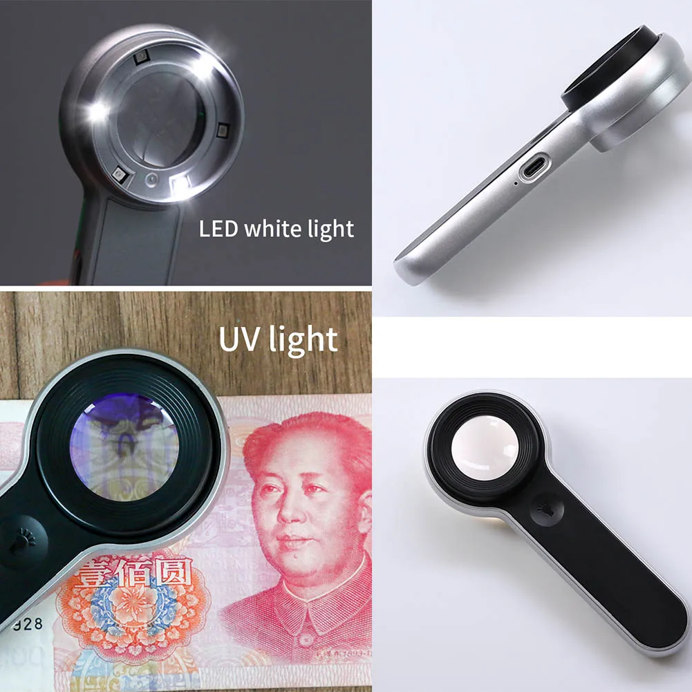 60X USB Rechargeable Handheld Magnifying Glass 6 LED Reading 30mm Lens for  Jewelry Appreciation Magnifying Glass - AliExpress