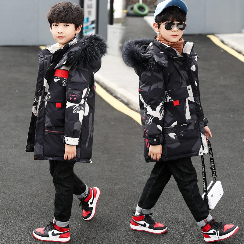 Boys Down Coat Jacket Cotton Outerwear Windbreak Furs Thicken Velvet Winter Warm Christmas Gift Children's Clothing