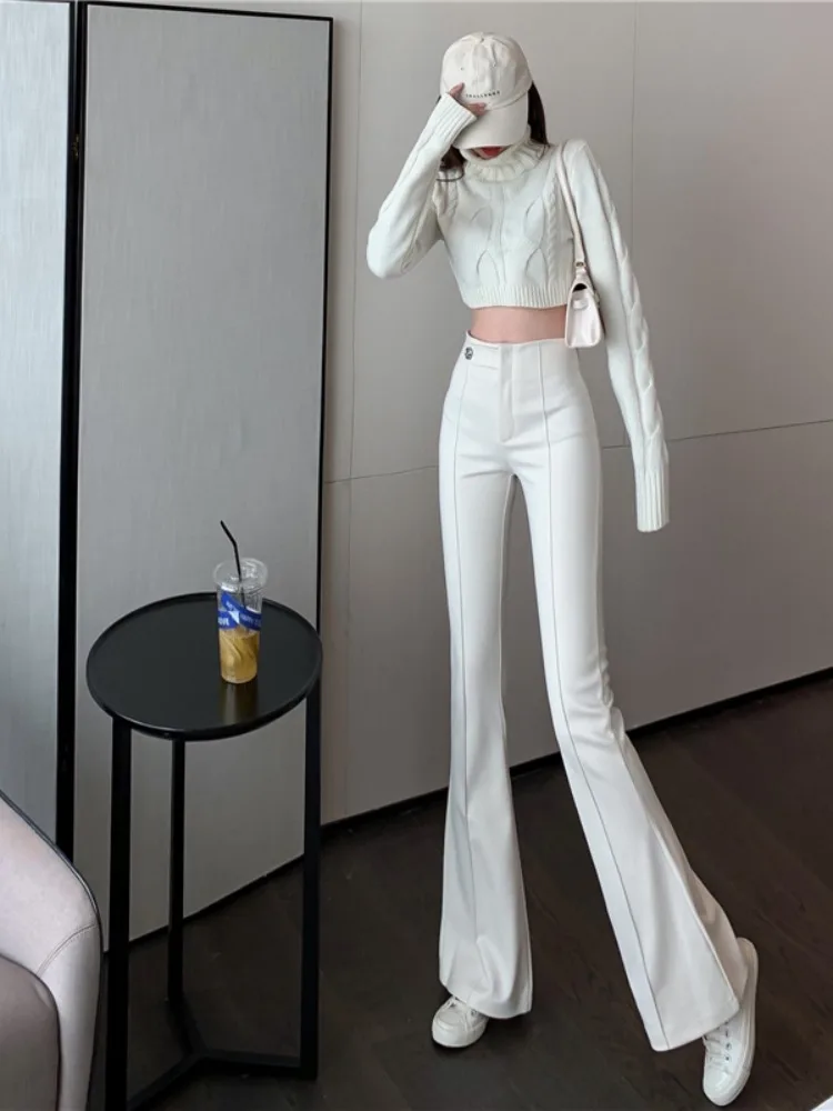 White Micro Flared High Waist Wide Leg Suit Pants For Women's Summer White Black Design Casual Pants High Waist