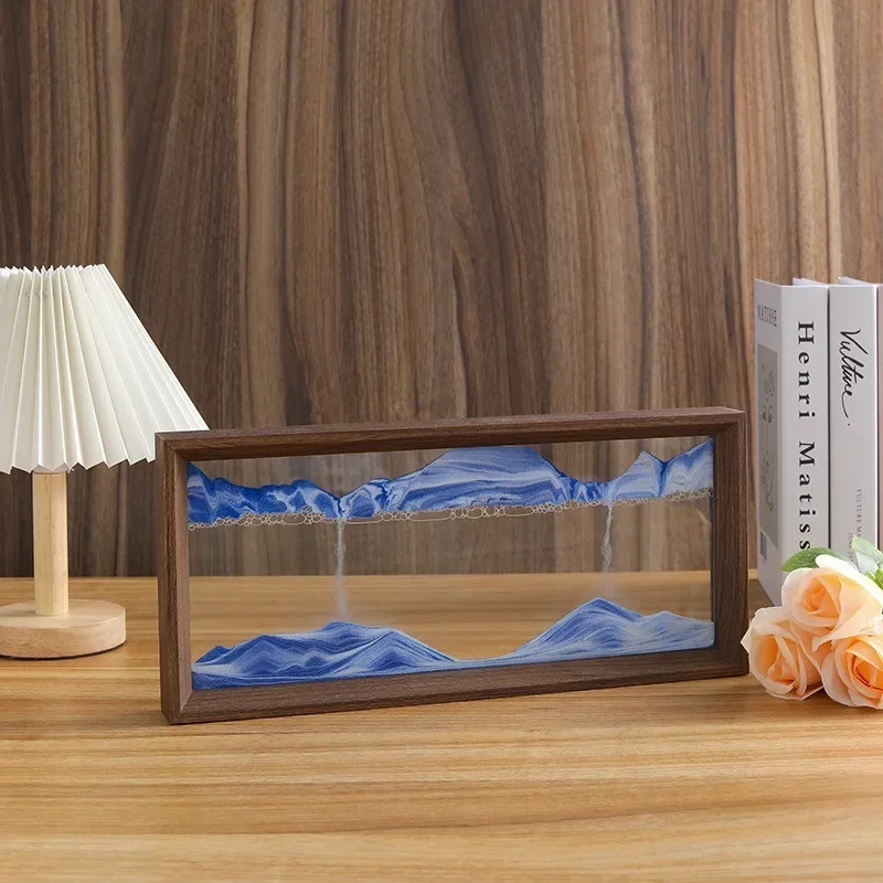 Sand Art Picture Wooden Frame Sandscape Moving Sand Art Picture Quicksand 3D Liquid Hourglass Craft Flowing Sand Painting Office Home Decor Gifts