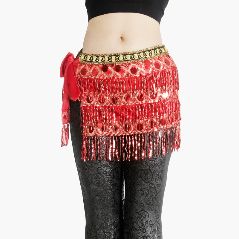 Pañuelo de danza del vientre rojo bordado con flecos - 18,50 €