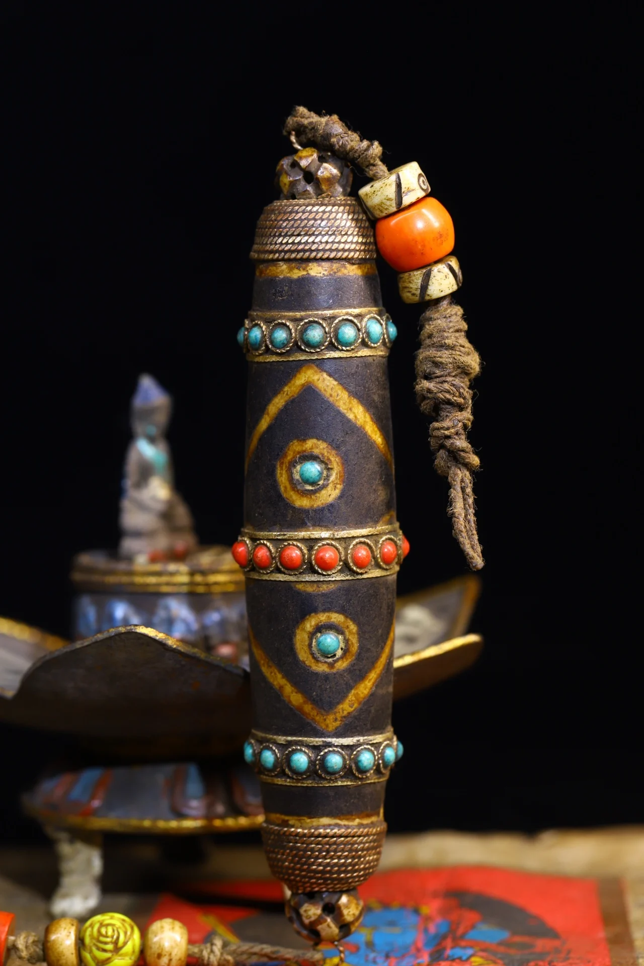 

5"Tibetan Temple Collection Old Natural Agate Gem Dzi Beads nine eyeballs Amulet pendant Town house Exorcism
