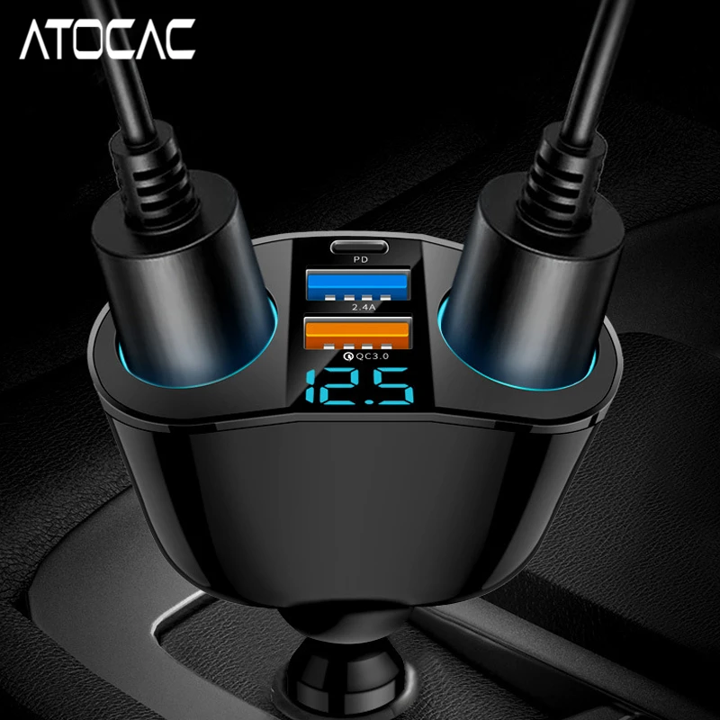 Chargeur Allume-Cigare 120W USB-C – Double Prise 12V/24V, Voltmètre LED, 5 Ports, Pour Voiture, Camping-car