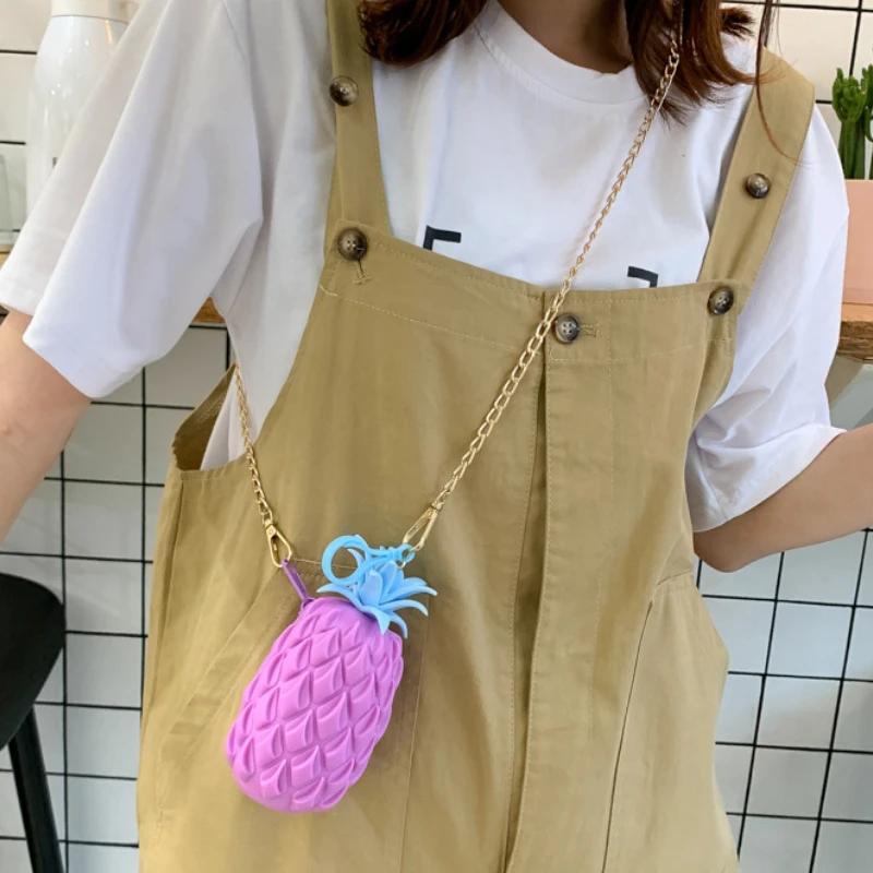 2022 Girls Boys Fruit Mini Bag New Silicone Cartoon Cute Children Grape Slipper Wallet Chain Small Messenger Shoulder Bag