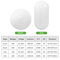 16W 20W Outdoor LED Wall Lamp Garden Porch Surface Mounted Oval Sconce Lighting Bathroom Moistureproof Ceiling Light AC85-265V 1
