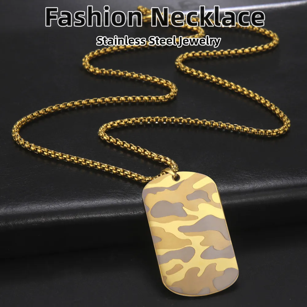 Camouflage Military Dog Tag Necklace - Stainless Steel Hip Hop Jewelry for Men