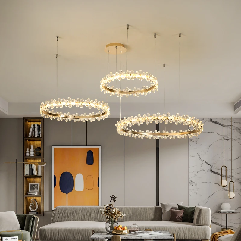 Woonkamerlamp, vergulde roestvrijstalen kroonluchter met onregelmatige ringen, moderne dimbare LED-kristallen slaapkamerlamp, kroonluchter voor woonkamer, eetkamer, keuken, slaapkamer, D60 cm Woonkamerlamp, vergulde roestvrijstalen kroonluchter met onregelmatige ringen, moderne dimbare LED-kristallen slaapkamerlamp, kroonluchter voor woonkamer, eetkamer, keuken, slaapkamer, D60 cm