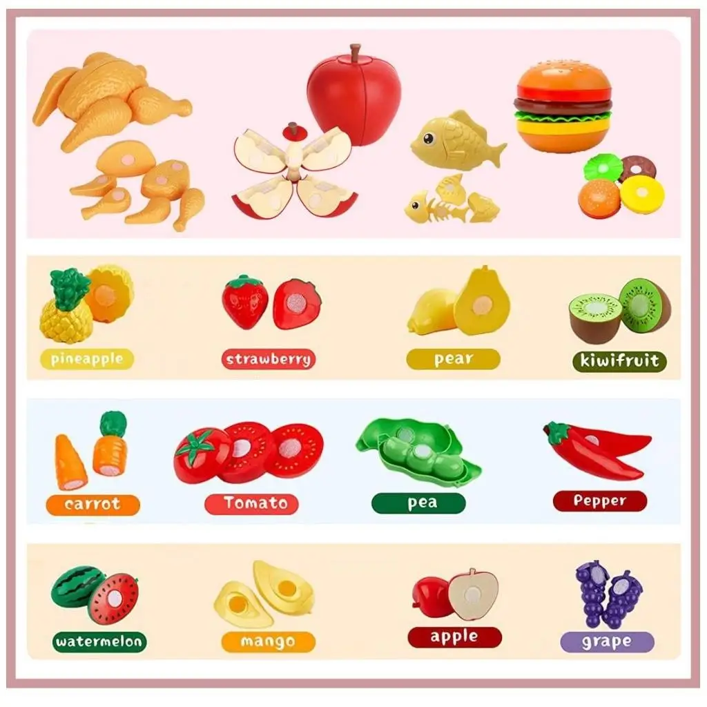 Kitchen Toys Pretend Kitchen Toys Pretend Food Toys Wooden Ice Cream Playset Wooden Burger Toys Food Toy Fruit Vegetable Seafood Pizza Hamber Cutting Toys Educational For Baby Gift Kids Toy