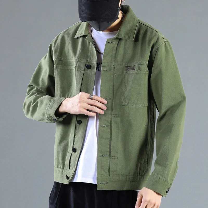 

Spring Casual Jackets Men Solid Multi-pocket Slim Turndown Collar Jacket Japanese Harajuku Coat Male Army Green Plus Size M-5XL