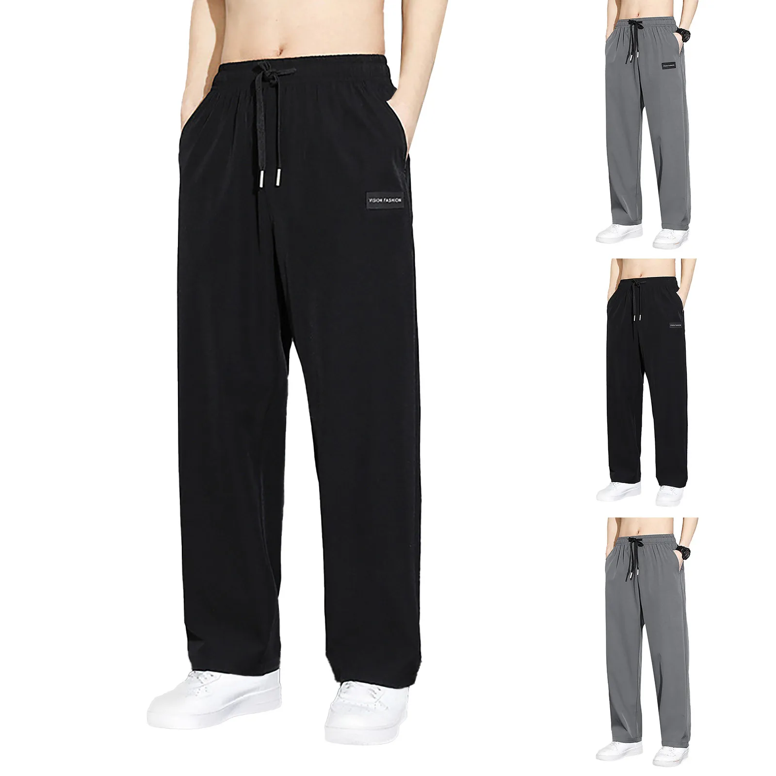 Men Pants Casual Pant Men Solid Baggy Wide Leg Pants Ankle Length Elastic Waist Loose Straight Trousers Tracksuit Bottoms Large Size