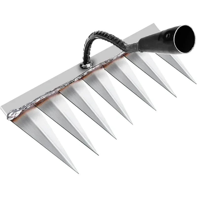 Weeding Hoe Iron Rake Garden Rake Metal Carbon Steel Tooth Nail Rake Weeding Loose Soil Agricultural Tool for Sturdy Dethatching 6