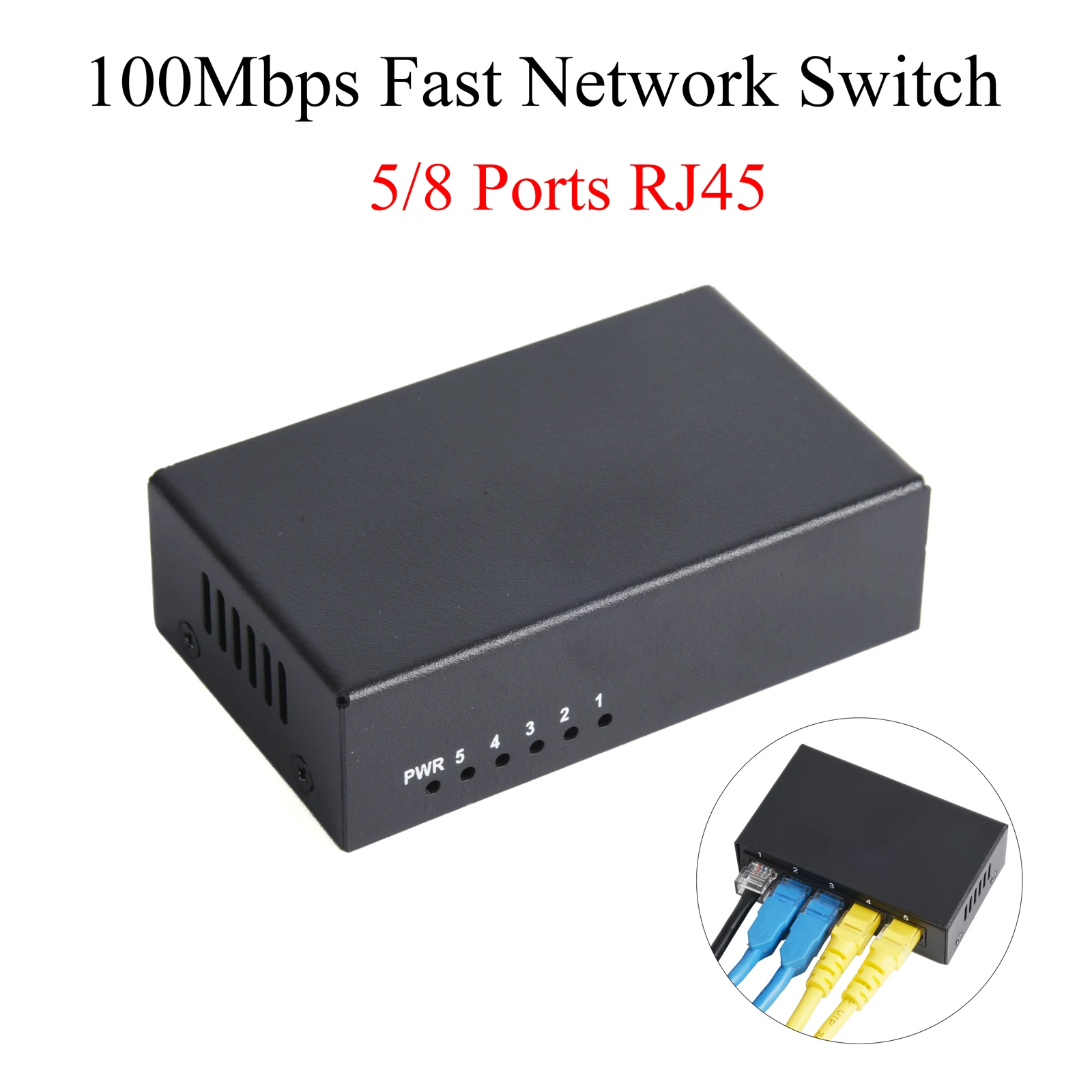 

1PCS 5 Ports 100Mbps RJ45 Fast Network Switch Smart Switcher Hub Metal Shell With US Power Internet Splitter For IP Camera AP