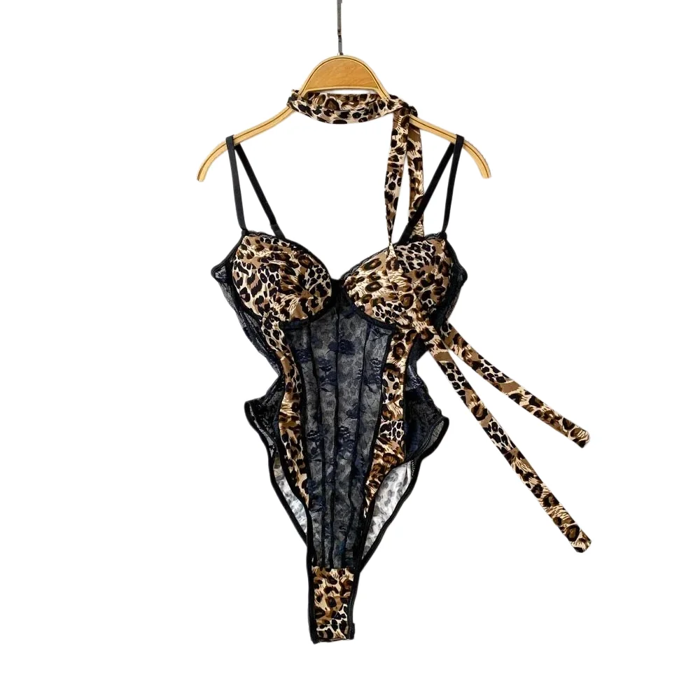 leopard lace bodysuit front view