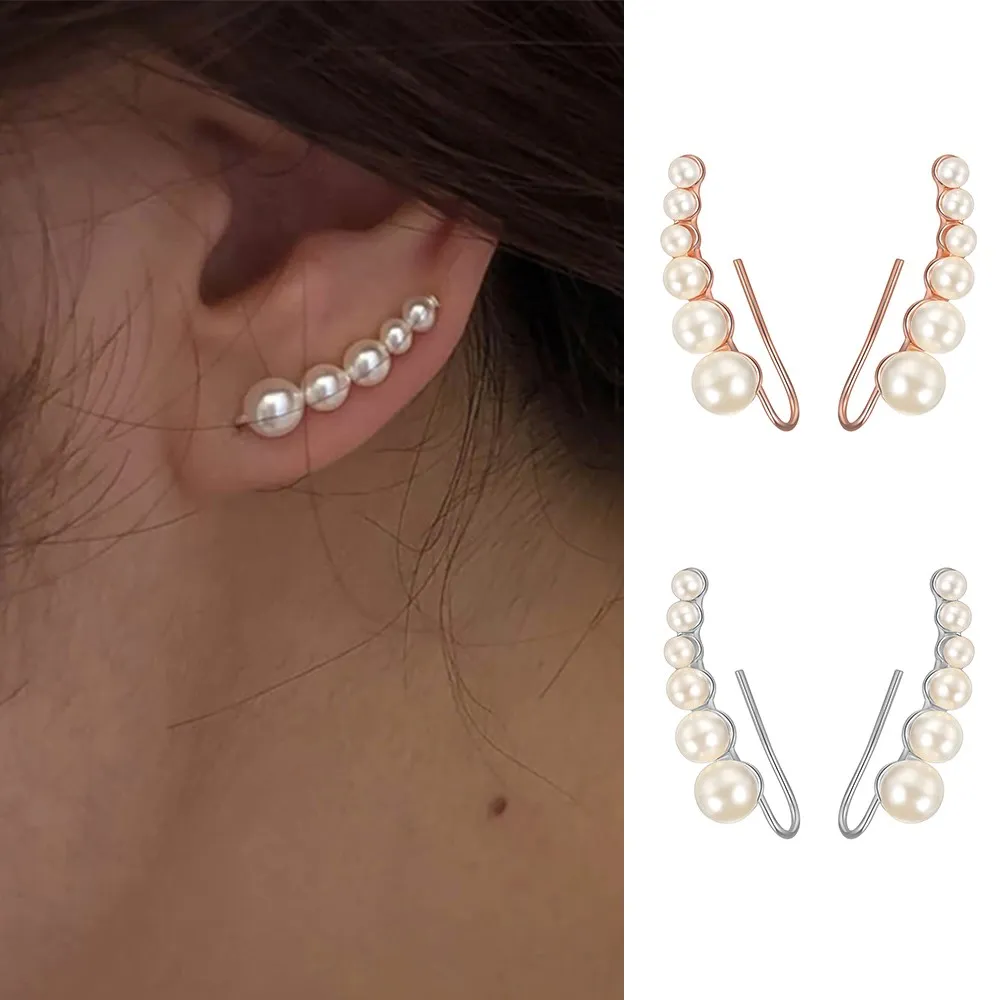 Imitation Pearl Climbing Ear Clip Earings for Women Elegant Korean Ear Accessories for Girls Fashion Jewelry Wholesale E499