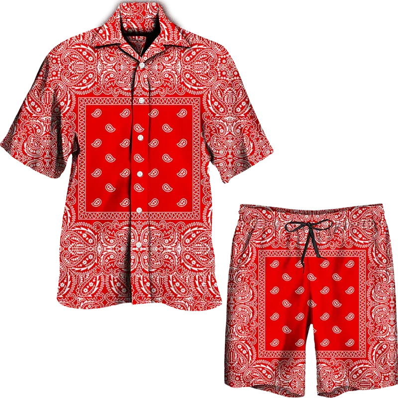Paisley Print Men Suit 3D print Shirt Beach Shorts Oversized luxury 2Pcs set Vacation Vintage Streetwear Fashion Man Suits 2