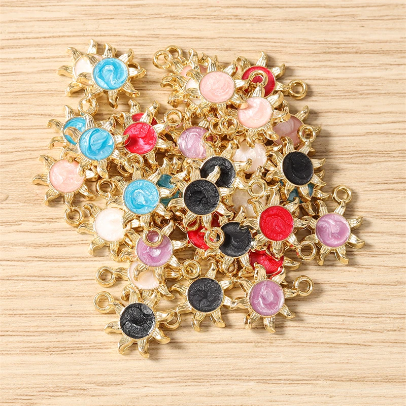 10 Stück 12x15mm Niedliche Bunte Emaille-Sonnenanhänger für Schmuckherstellung, Ohrringe, Anhänger, Halsketten, Armbänder, DIY-Bastelzubehör