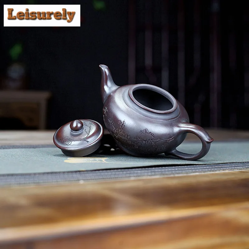 290ml Boutique Yixing Purple Clay Teapots Handmade Laughing Sakura Pot Raw Ore Antique Red Mud Tea Brewing Kettle Zisha Tea Set