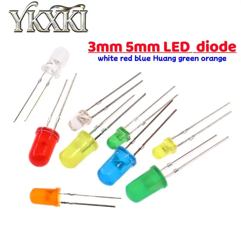 50PCS 3mm 5mm LED Diode white red blue Huang green orange F3 F5 Light Emitting DIY Led Diodes Electronic Assortment Set Kit BOX