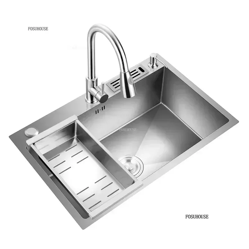 Black Stainless Steel Kitchen Sinks Wash Basin Creative Kitchen Accessories Large Single Slot Bathroom Sink Undercounter Basin Z