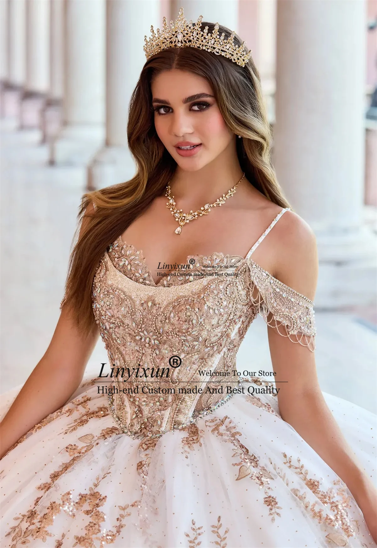 Luxury Sequin Appliques Quinceanera Dress Elegant Tulle Off Shoulder Birthday Sweet 16 Dress vestidos de 15 a&ntilde;os