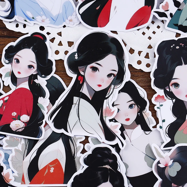 16pcs  Decorative DIY Stickers for Children, Cute Ancient Girls for Journaling and Scrapbooking, Chinese Style Art Material