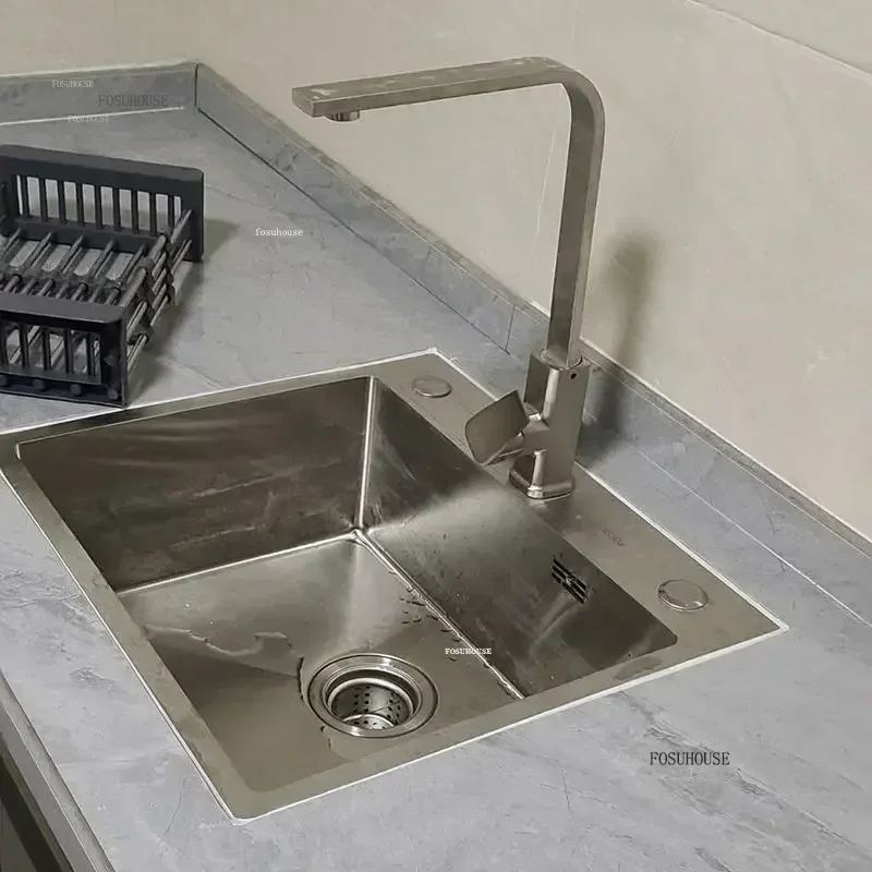 304 Stainless Steel Kitchen Sinks Single-slot Thickened Kitchen Accessories Wash Basin Built-in Countertop Lower Basin T