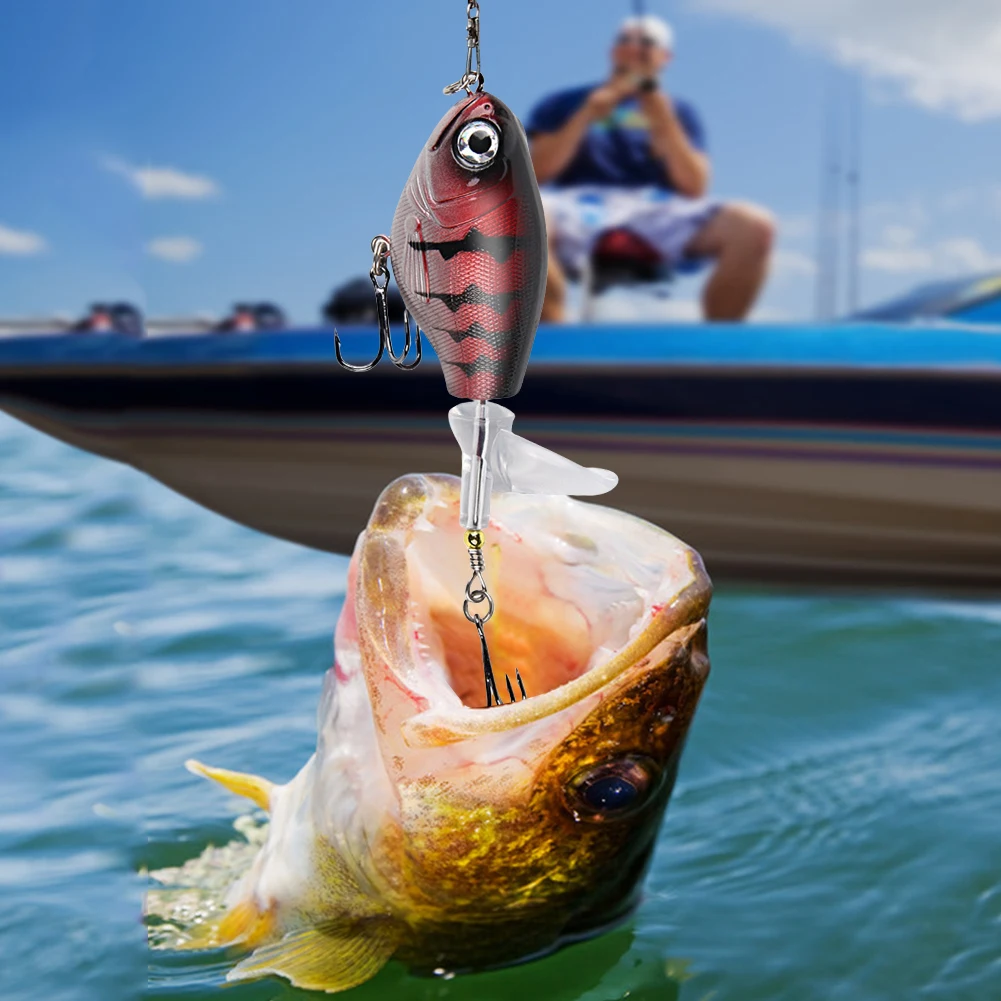 5pcs Whopper Popper Fishing Lures with Rotating Tail Artificial Bait Floating Wobblers Fishing Bait for Trout Bass Black Fish 5