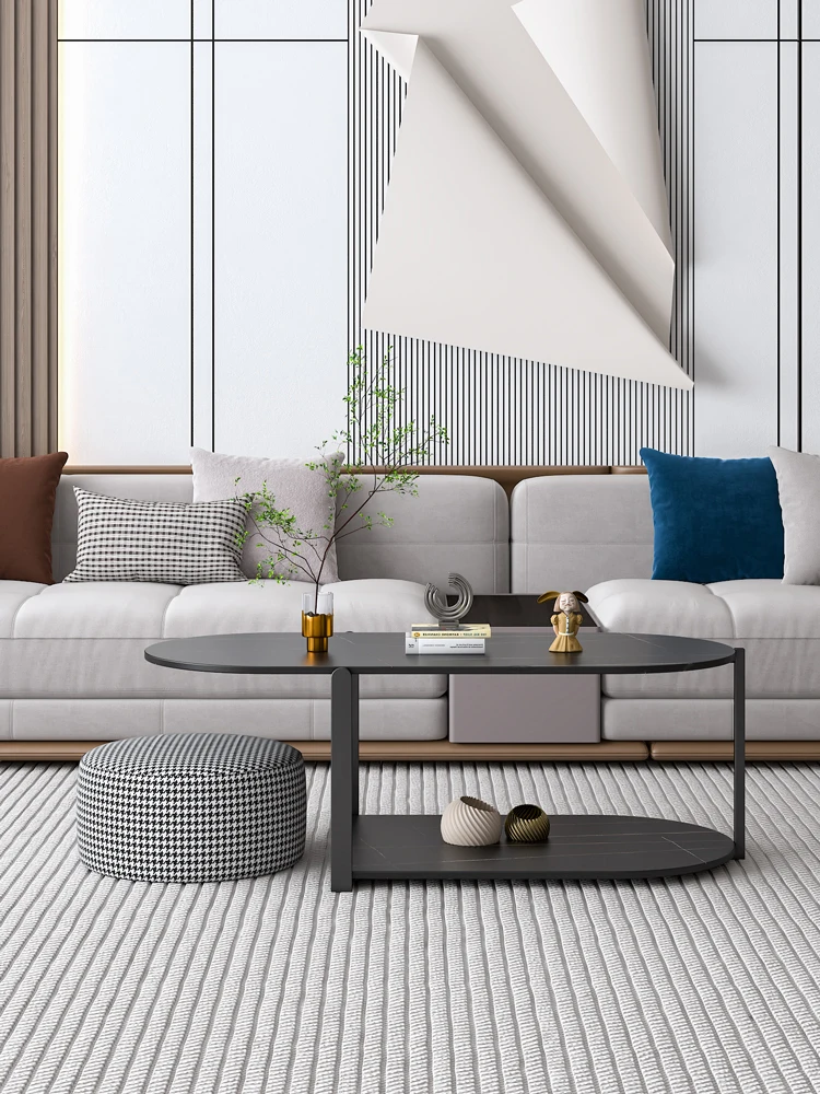 

zq Italian Light Luxury Stone Plate Coffee Table Modern Minimalist Creative Oval Coffee Table Living Room Home