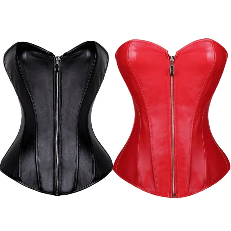 

S-6XL Sexy overbust Corset Faux Leather Steampunk Corsets and Bustiers Zipper Gothic Sexy Lingerie Body Shaper Slimming top