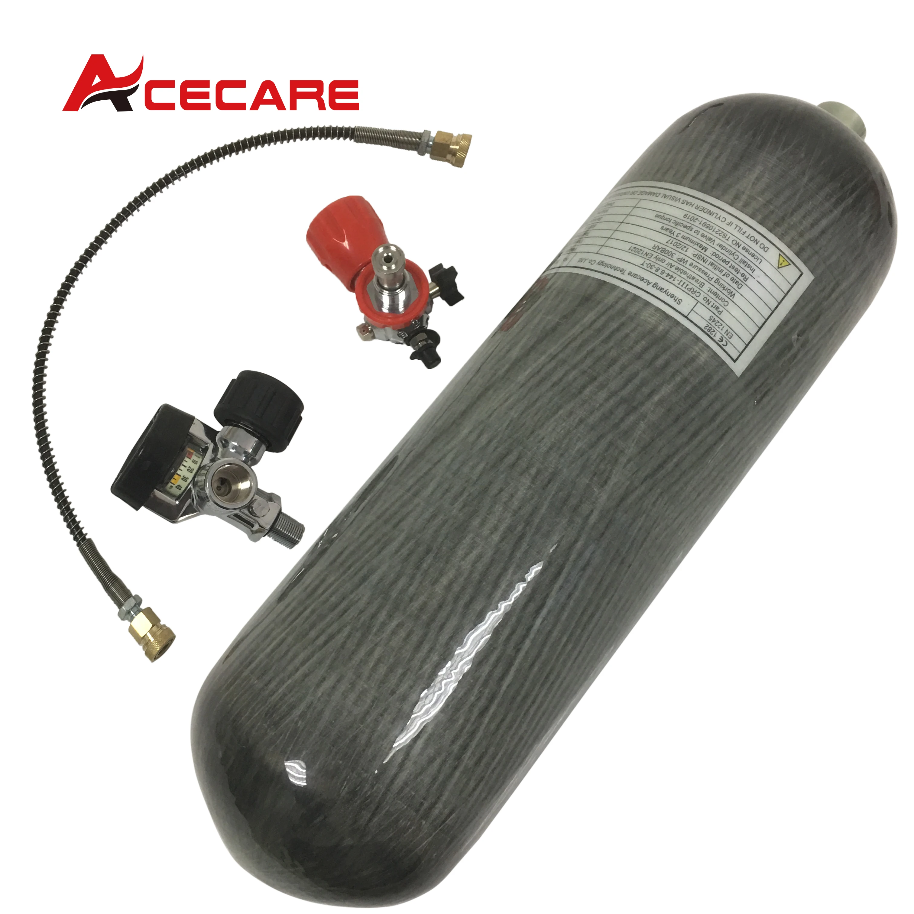 Acecare Carbon Fiber Hpa Air Tank 6.8L 4500psi Pressure Gauge Valve and Filling Station M18*1.5 SCBA Diving Fire Protection acecare 6 8l carbon fiber air tank 4500psi hpa valve