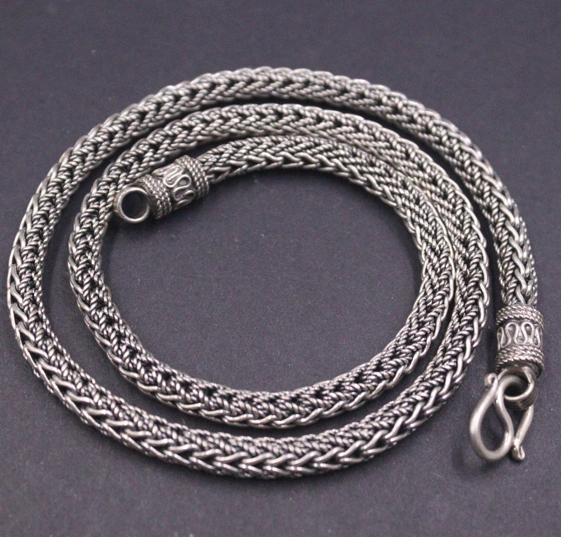 

Real 925 Sterling Silver Necklace Women Men 6mm Round Wheat Link Chain 20inch /64.5g