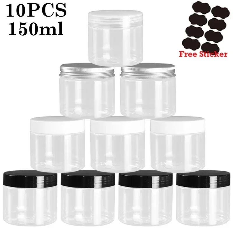 Clear Storage Jars 10pcs 150ml Round Wide Mouth Empty Jar Refillable Cosmetic Balm Container Travel Face Cream Sample Bottle Pot