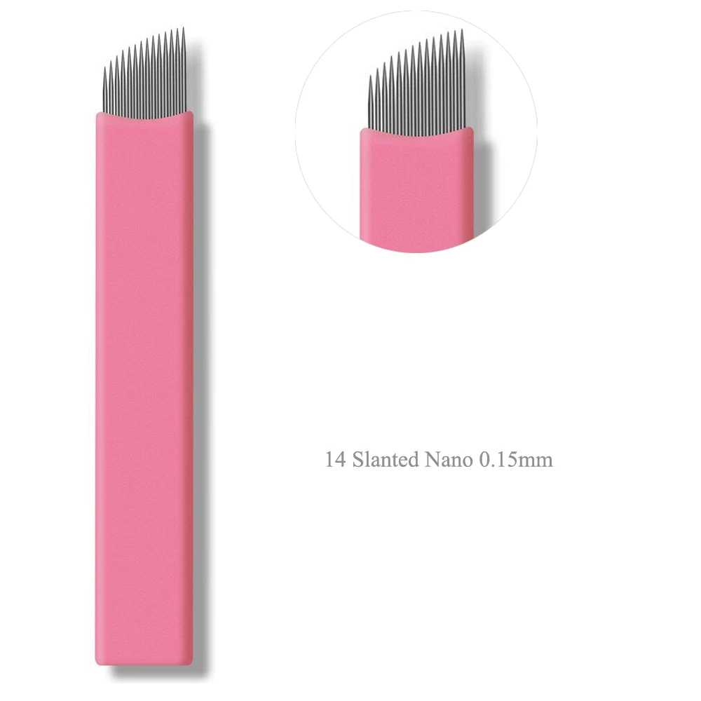 0.15mm Pink Slanted Ultra Sharp Microblading Needle Blades EO Sterile Blister Packing 50pcs