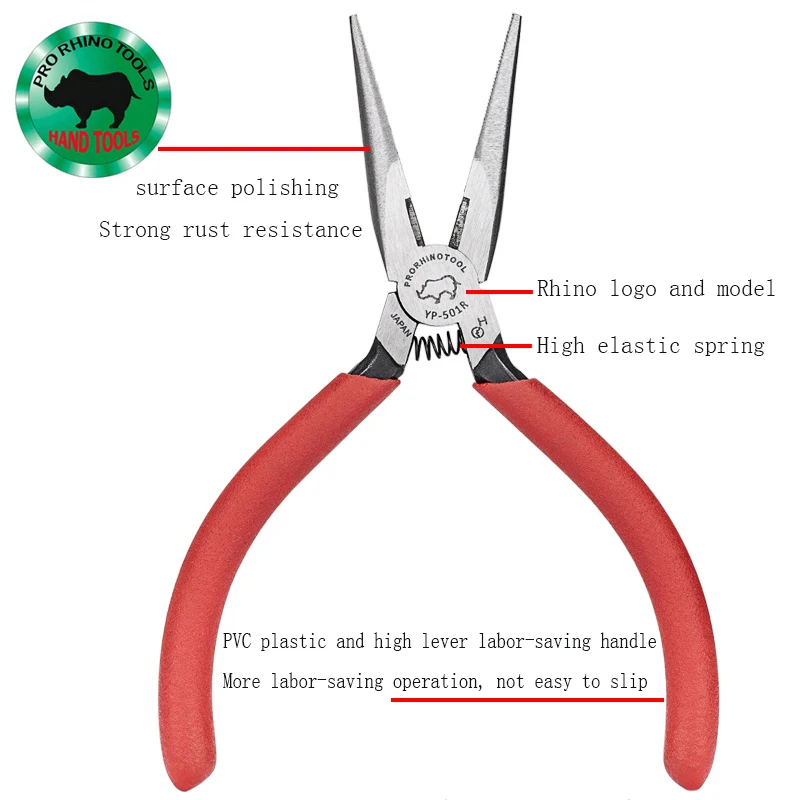 

Japan RHINO Multi-Function With Teeth 5 Inch Sharp Nose Cutting Pliers Cutting Line Fishing YP-501R Mini Electronic Pliers