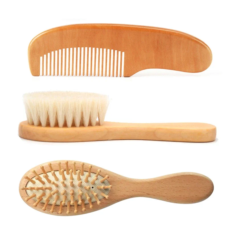 Newborn Baby Wooden Brush Baby Natural Wool Comb Newborn Hair Brush Infant Head Massager Portable Bath Brush Comb for Kids