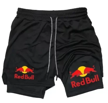 Mens 2-in-1 Red Bull Sports Shorts - Quick-Dry Breathable Running Underwear M-3XL