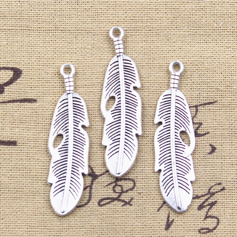 6pcs 매력 깃털 49x13mm 골동품 실버 색상 펜던트 만들기, 빈티지 티베트 청..