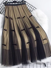 

3D Bowtie Mesh Skirt Women 2022 New Summer Elastic High Waist Sweet Tulle Skirts A-Line Pleated Tutu Skirt Saias Mulher