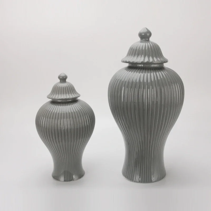 Ceramic General Jar Porcelain Ginger Jar Stripe Sealed Tea Storage Tank with Lid Ceramic Handicraft Ornaments Home Decoration 4