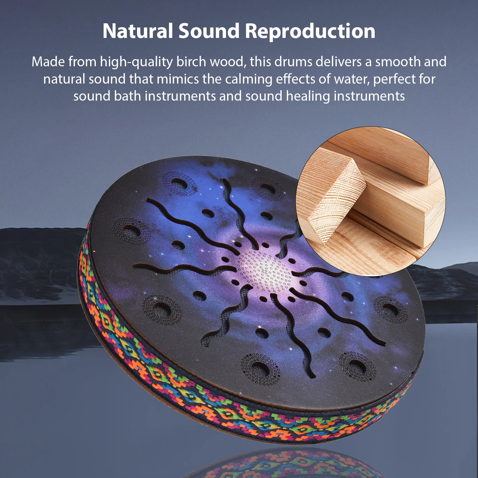 8/10/12 Inch Ocean Drum Ethnic Percussion Instrument Painted Drum Pattern Birch Portable Wooden Woven Edge for Home Party