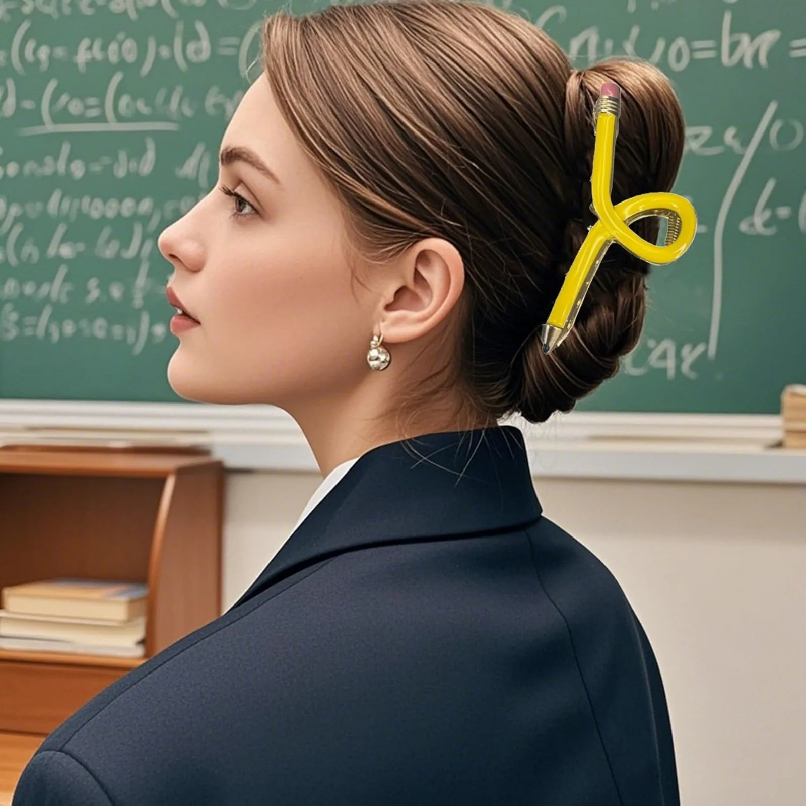 1PC Creative Pencil - Shaped Hair Claws, Colorful Ribbon Design Hair Clips, Fun Hair Accessories for Women