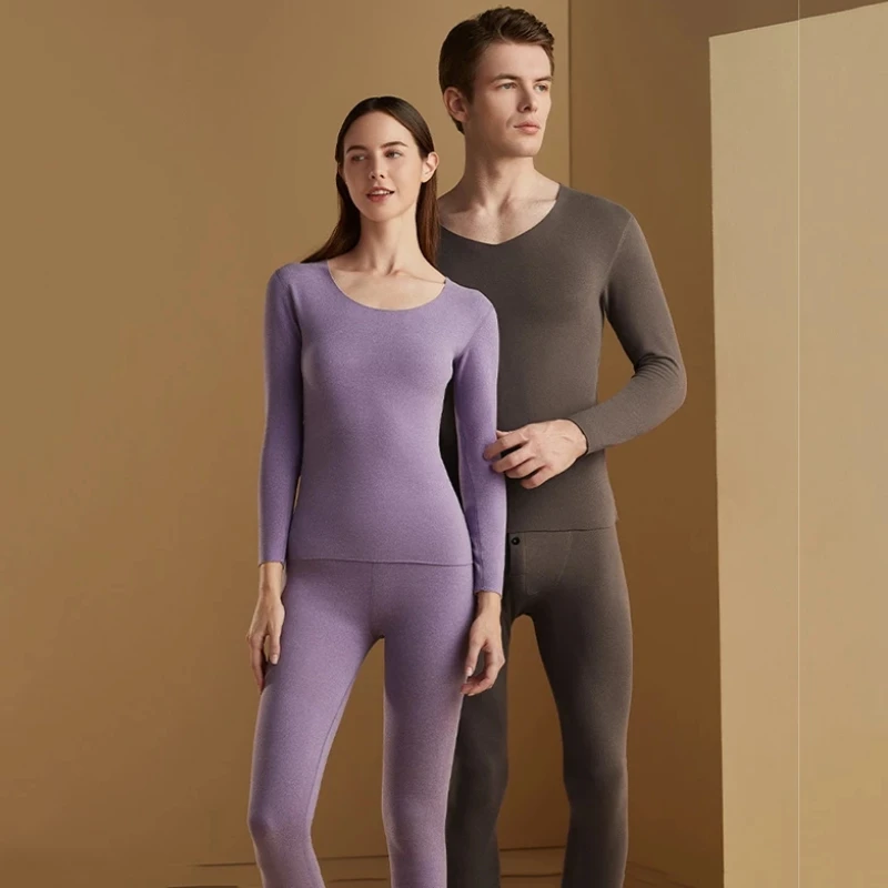

Women Thermal Underwear Men Winter Warm Seamless Thick Double Velvet Silk Thermostatic Hot Cationic Thermal Clothes Set 2 Pieces