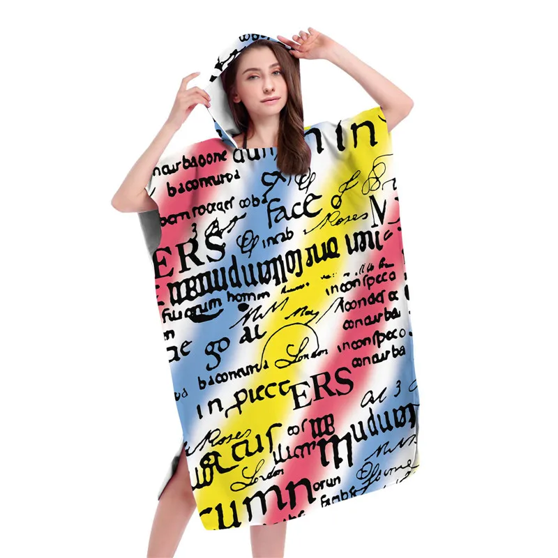 Customizable Microfiber Bath Dress for Men Women Hooded Robe Poncho Towel for Swim Beach Surf Bathrobe Beachwear Robe De Plage