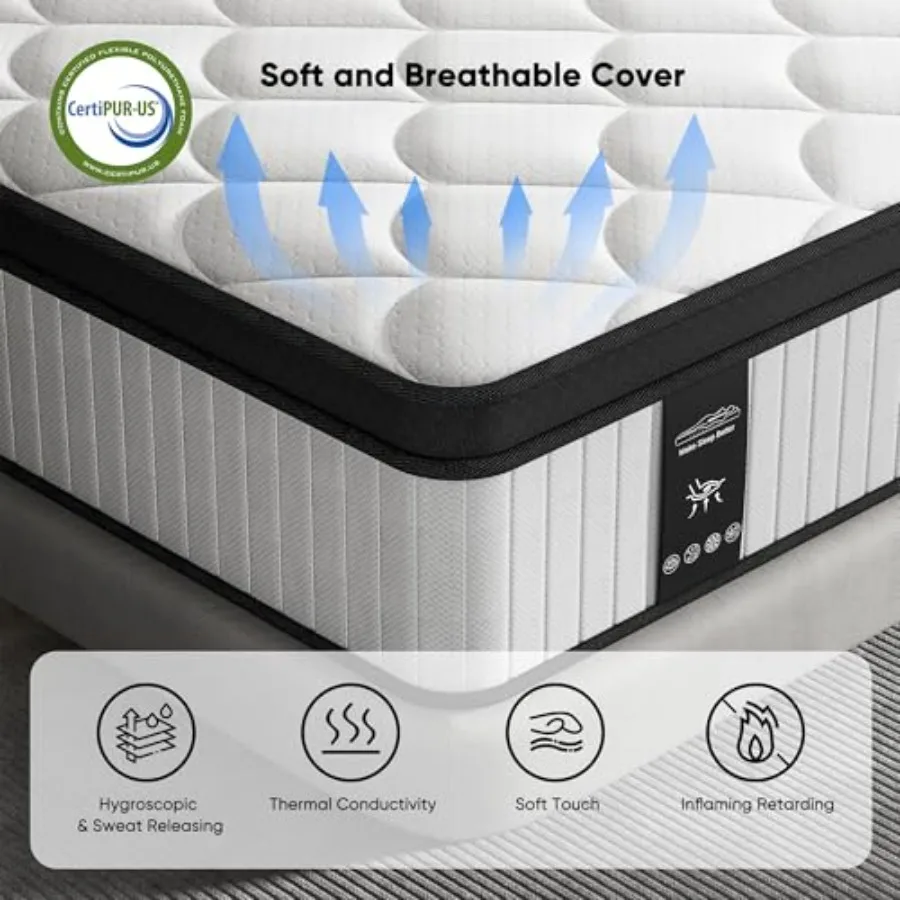 12 Inch King Size Mattress 2025 Upgraded Hybrid Cooling Gel Memory Foam Pocket Coils Medium Firm Mattress in a Box for Back Nec