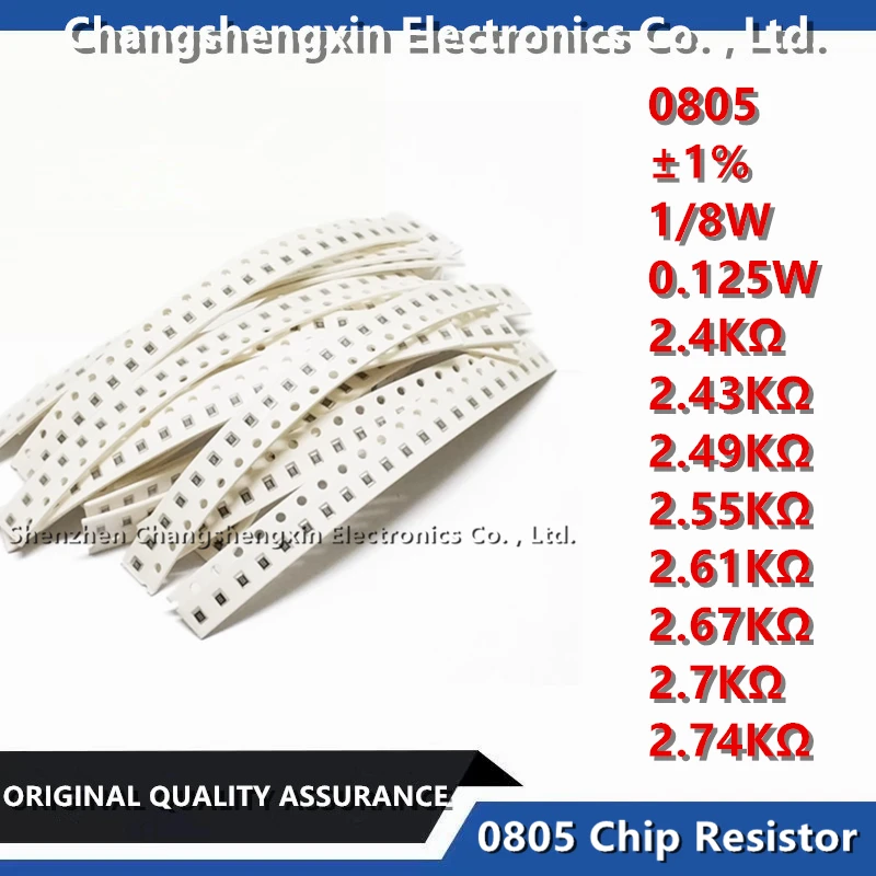100PCS 0805 SMT Chip Resistor Tolerance ±1% Resistance 2.4KΩ 2.43KΩ 2.49KΩ 2.55KΩ 2.61KΩ 2.67KΩ 2.7KΩ 2.74KΩ Ohms