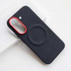 Matte Leather Nylon Woven Phone Case with MagSafe Wireless Charging Compatibility for Poco X8 Pro (Black)