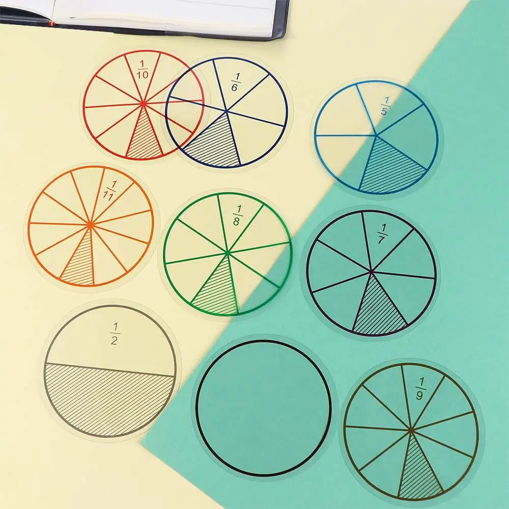 Wooden Math Teaching Toys 12pcs Fractions Mathematics Teaching Resources EVA Round Shape Fractions Instrument Montessori Educational Math Toy Learn Tool