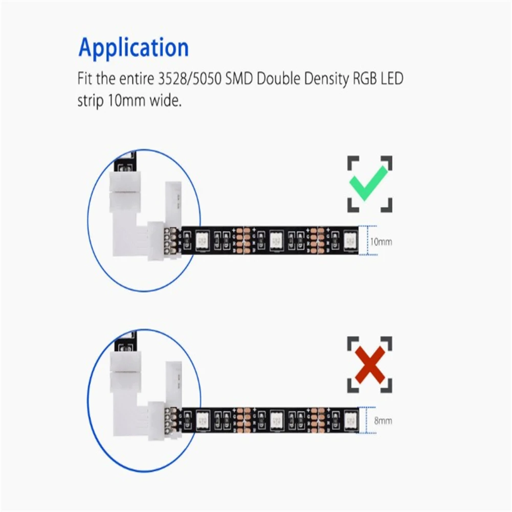 Led Strip Connector 10pcs 10mm 4 Pin 5050/3528 Rgb Led Strip Light Corner Connector L-shaped Design Pbt Fireproof Material Pcb Adapter